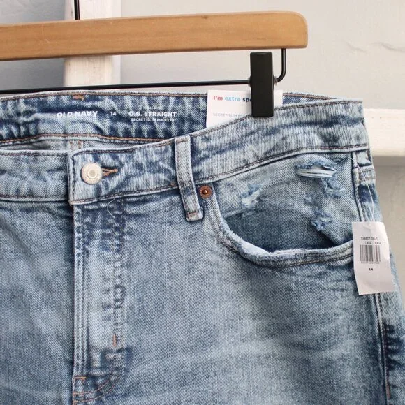 Old Navy High-Waisted OG Straight Ankle Jeans Light Blue Vintage Wash sz 14 NWT - Picture 6 of 9